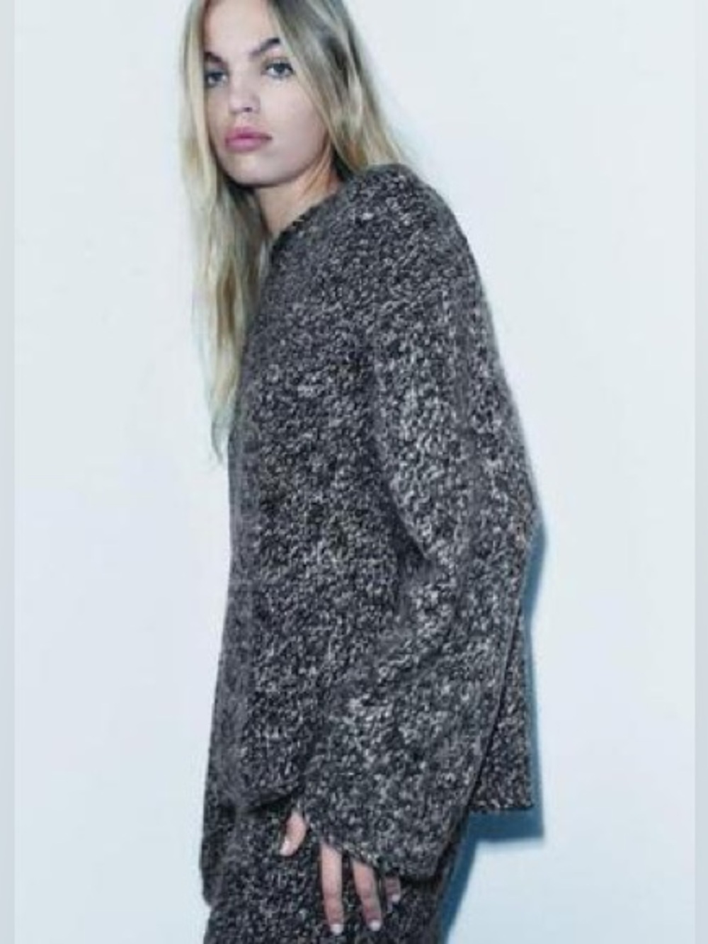Zara Cozy Marled Knit Sweater in Charcoal, Size XL